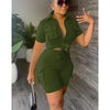 Women Two Piece Shorts Set Outifit Summer Fashion Solid Turn-Down Collar Short Sleeve Shirts Top & Casual Pocket Streetwear Sets