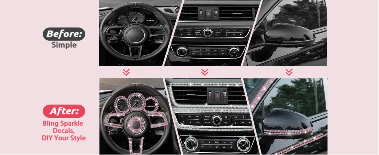 Pink Bling Auto-Zierleisten selbstklebend 5m Strass Auto-Interieur-Zubehör für Frauen Auto Kristall Tür Aufkleber Auto Armaturenbrett s