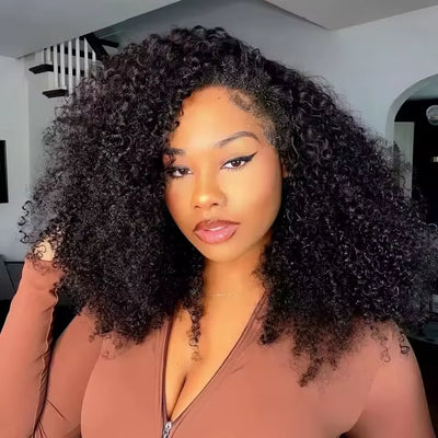 3 IN 1 Flip Over Half Wig With Drawstring Seamless Clip Ins Flip Over Wig 200 Density Glueless Wigs Human Hair For Women wig