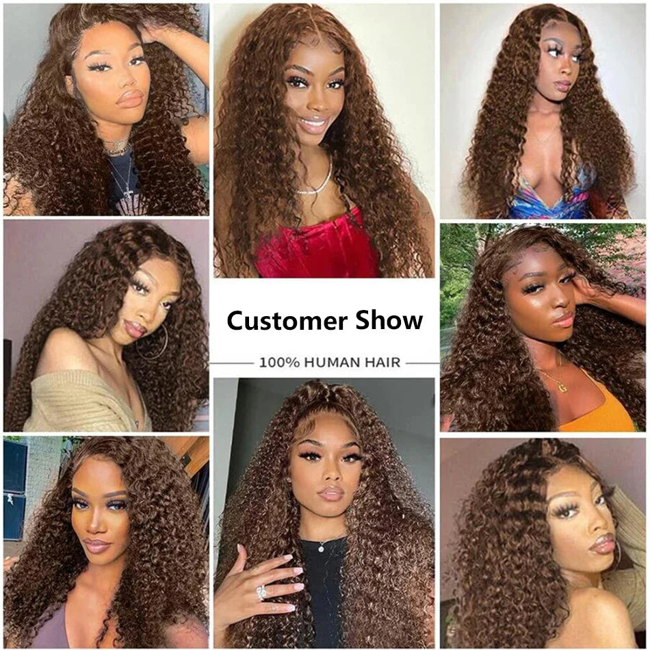 Chocolate Brown Curly Human Hair Wigs 13x4 13x6 Deep Wave Lace Frontal Wigs For Women Pre Plucked 100% Brazilian Human Hair Wig