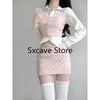 Spring Elegant Vintage Knitted Suits Women Even Party Clothing Korean 3 Piece Dress Set Office Lady Sweater Vest + Mini Skirt
