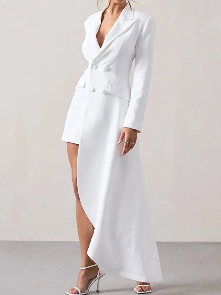 Yeezzi 2025 Neuer Urbaner Damen Blazer Schwarz Weiß mit Vokuhila-Schnitt und Revers, Büro Damen Mode Blazer mit geknöpften Taschen für Pendler