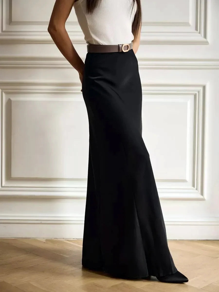 Wolfeel Freizeit Satin Damenrock Frühling Sommer Mode Locker Hoher Bund Maxi Röcke Elegant Einfacher Satin-Fischschwanzrock