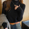Damen Rollkragenpullover Winter 2025 Retro Rot mit Samtfutter Verdickter Innerer Thermostrickboden