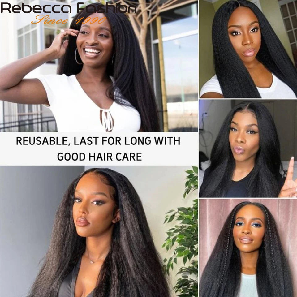 Yaki Straight U-Part-Perücken für schwarze Frauen, Kinky Straight U-Part-Perücke Echthaar Kurz Schwarz Braun U-Part-Perücke Kinky Straight Clip