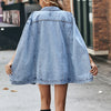 Benuynffy Single Breasted Cape Denim Coat Women Spring Fall Fashion Vintage Pockets Loose Jean Jacket Female Streetwear