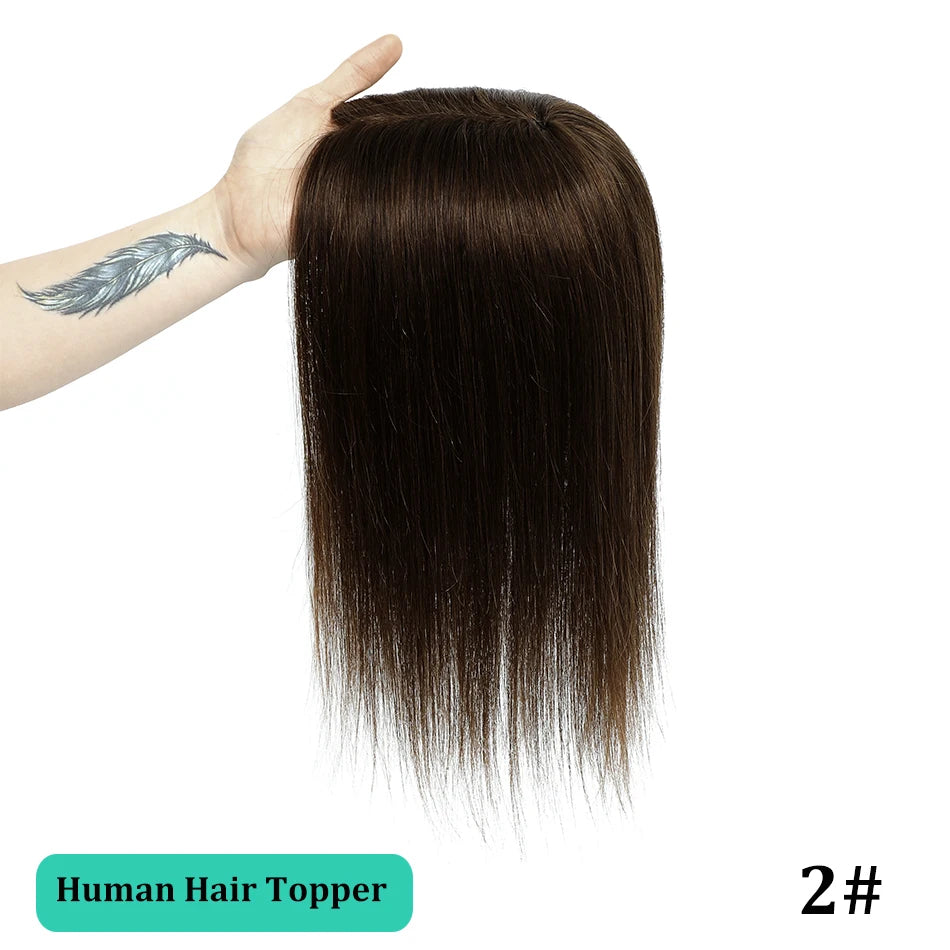 25-45cm Womens Hair Topper with Clips 100% Remy Human Hair Toppers for Thin Hair Natural Color Clip In One Piece Hair Extensions