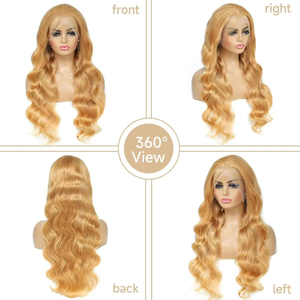 #27 Honigblond Echthaarperücken 13X4 Transparent Spitze Vorgezupfte Body Wave Echthaar Lace Frontal Perücke 200 Dichte 20-32 Zoll