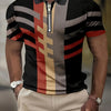 2023 New Men's Short-Sleeved POLO Shirt Summer Retro Striped 3D Printed Top Zipper Lapel Slim POLO Men's Casual Clothing