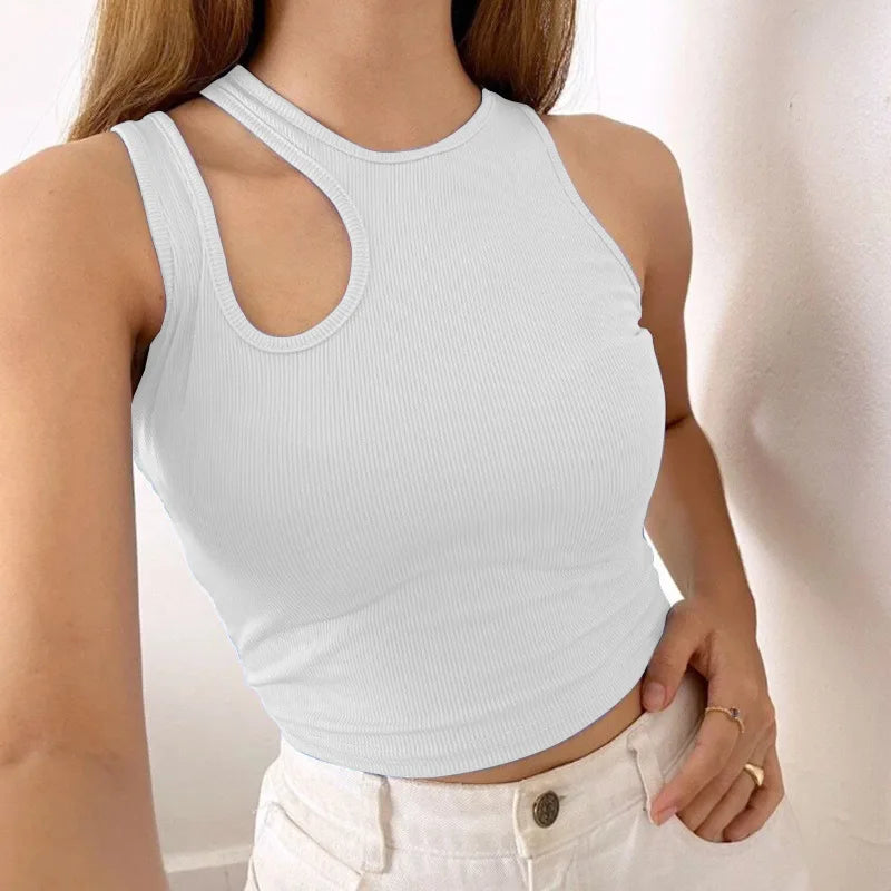 Sexy Rib-knit Tank Top for Women Summer Solid O-neck Sleeveless Crop Tops Street Vintage Korean Fashion Shirt Vest Y2K Clothes