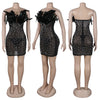 Znaiml Sexy Feathers Rhinestones Backless Diamond Sheer Mesh Bodycon Dresses for Woman Rave Club Birthday Party Night Vestidos