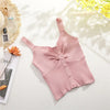 New Style Summer Crop Top Women Seamless Sexy V-Neck Wide Straps Tank Top Knitted Button Camisole Solid Corset Top Female Vest