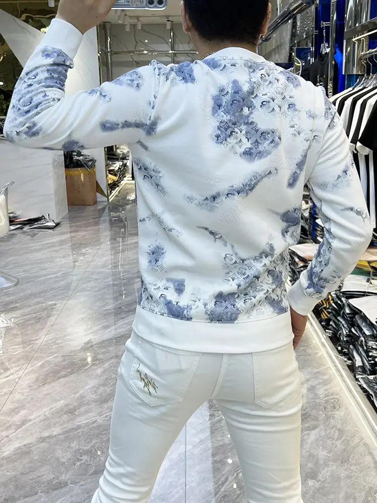 Trend Vielseitig Frühling Herbst Neu Herren O-Ausschnitt Graffiti-Druck Kontrastfarbe Mode Luxus Lässig Langarm Sweatshirts Oberteile