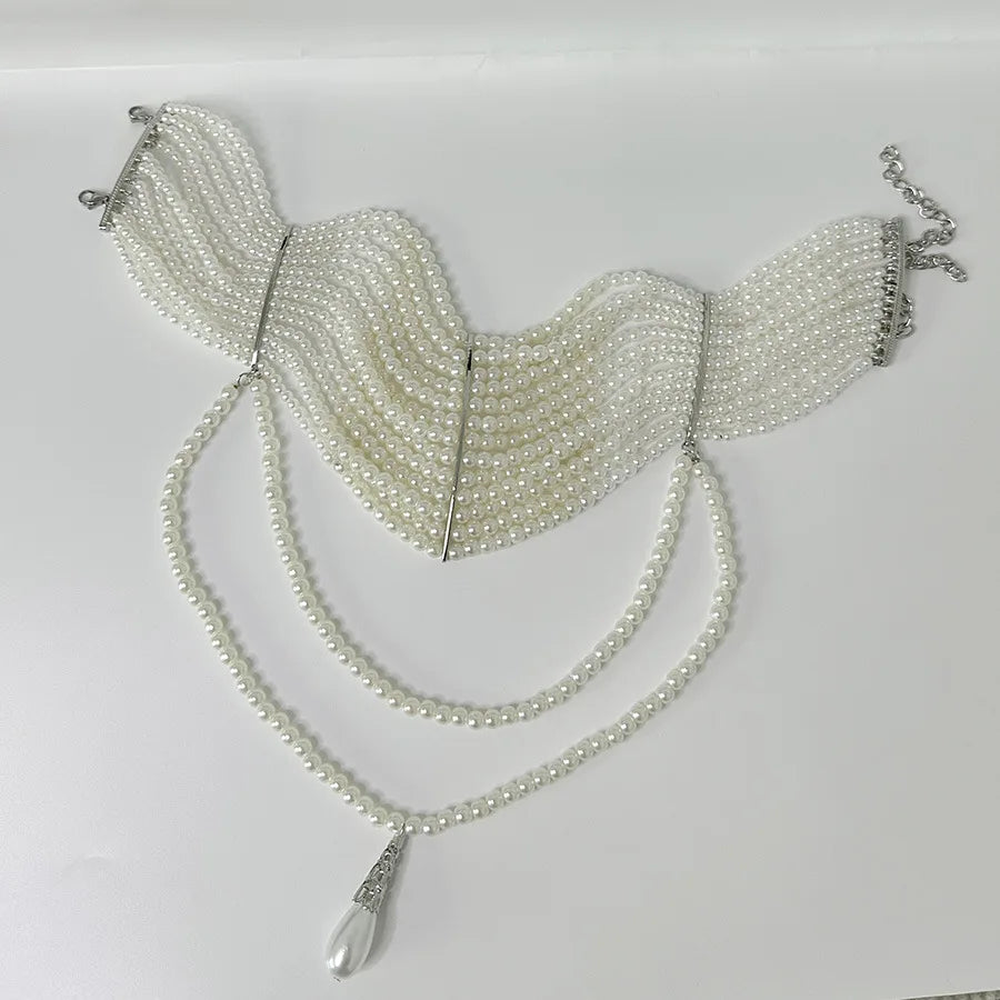 Vintage Handgemachte Mehrlagige Perlen Quasten Choker Halskette