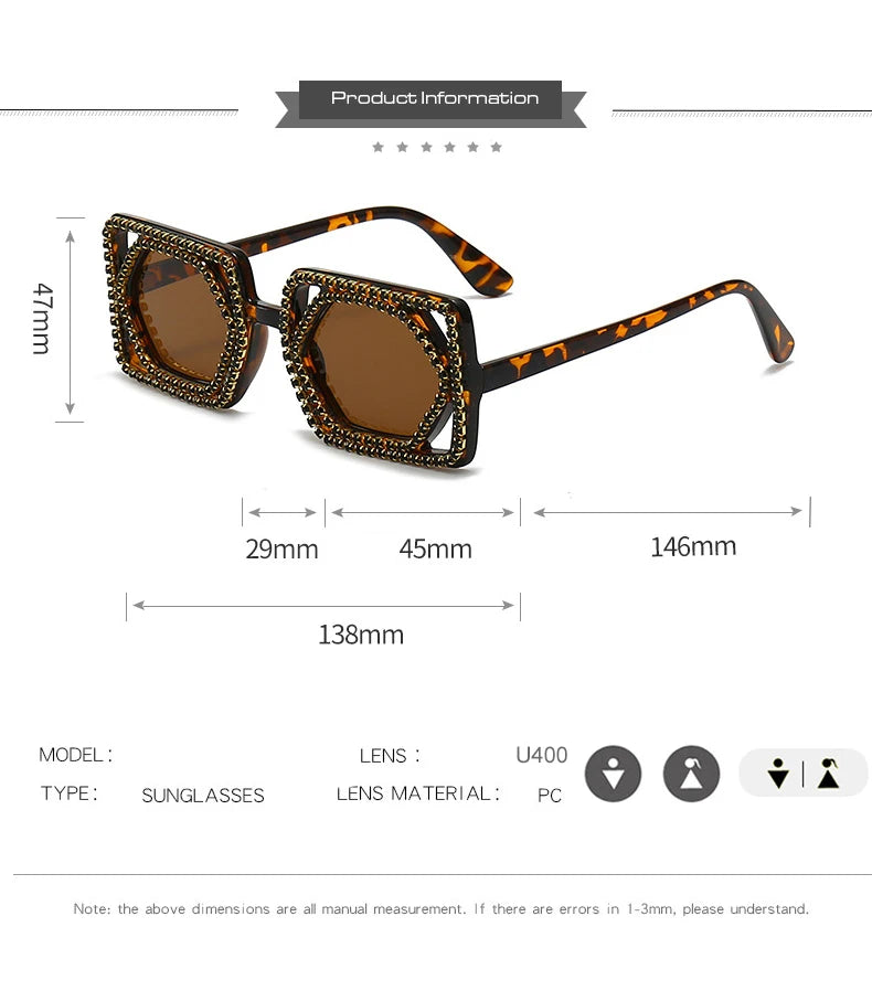 Quadratische Luxus Diamanten Sonnenbrille Damen Punk Mode Strass Sonnenbrille Weiblich Glänzend Sexy Gelbe Linse Brille Schatten Handgemacht