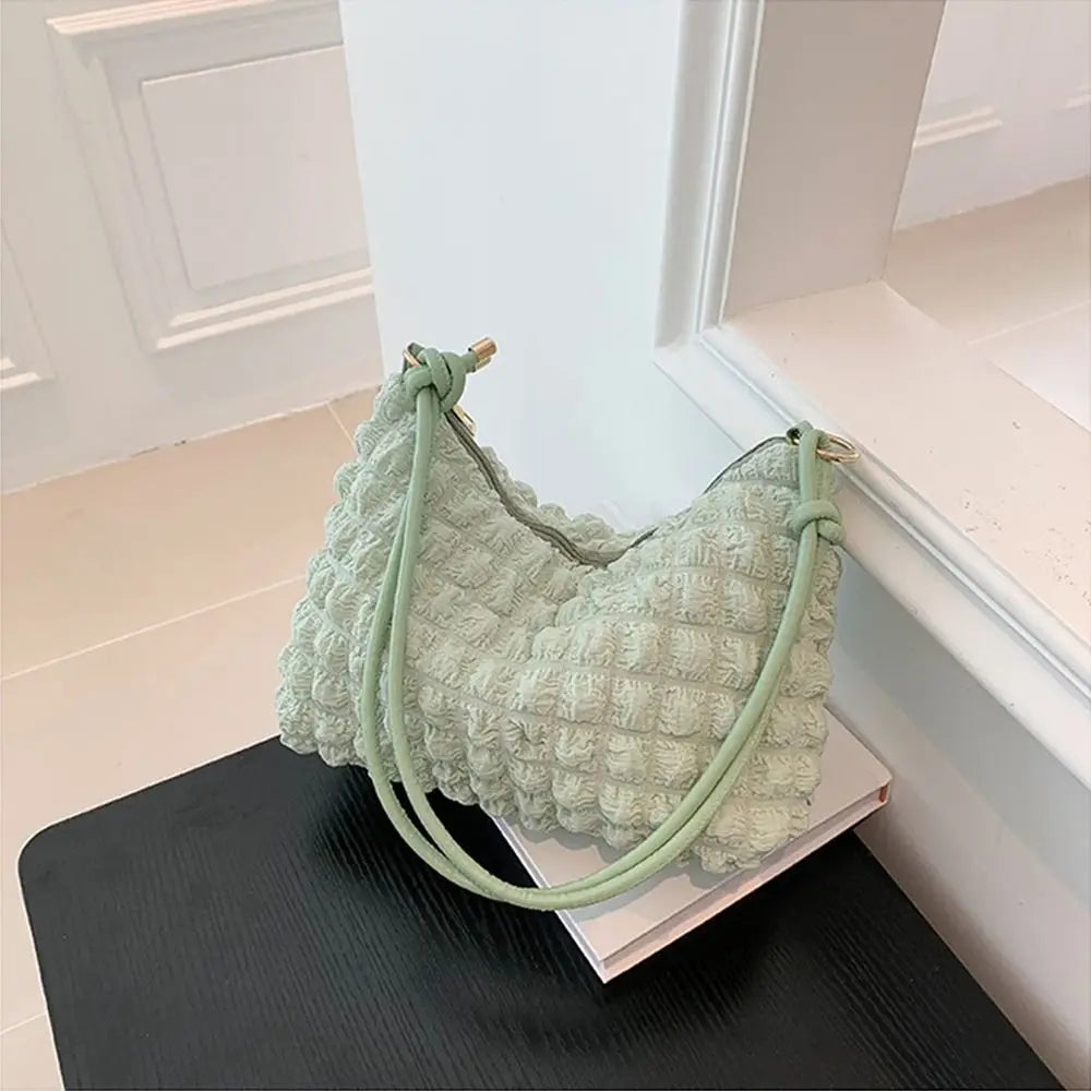 Canvas Wrinkle Bag for Women Shoulder Bags Pleated Bubbles Handbags Padded Casual Underarm Quilted Bag Tote Cloud Bag