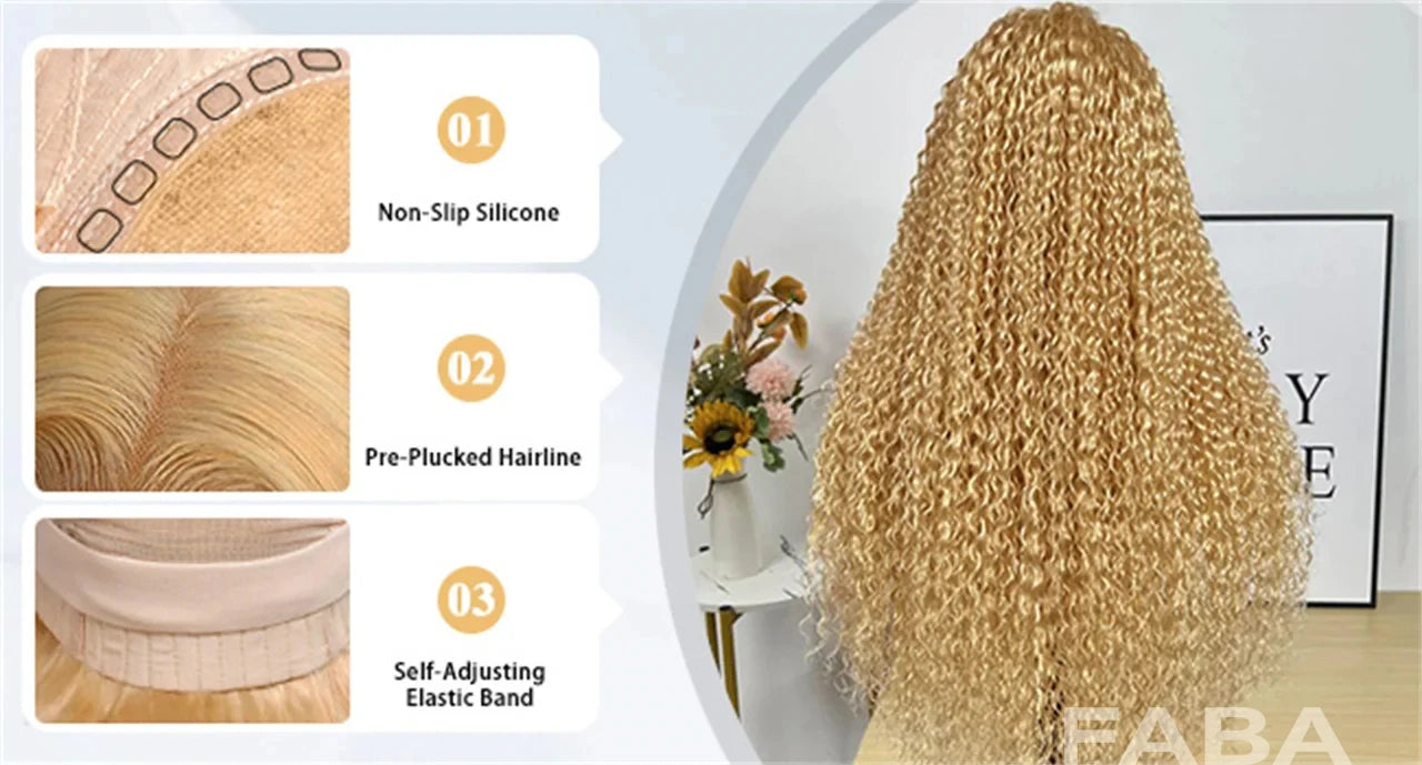 FABA Glueless Wigs Echthaar #27 Farbe Honigblond Deep Wave Echthaarperücke 13x4 Lace Front Perücken mit Babyhaar 180% Dichte