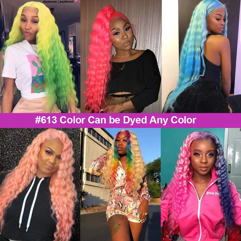 613 Transparente HD-Spitzenfront Echthaarperücke lockig 13x6 Honigblond Deep Wave Full Lace Frontal Perücke Brasilianisch 40 Zoll 250 Dichte