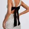 Backless Bow Sparkly Sequin Shiny Dress Women Sleeveless Evening Party Silver Dresses Cocktail Prom Gala ﻿Glitter Gowns New In
