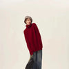 Rollkragenpullover 100% Kaschmir Pullover Damen lose verdickend Anti-Aging Nische Vintage Roter Rundhals-Pullover Damen Langarm