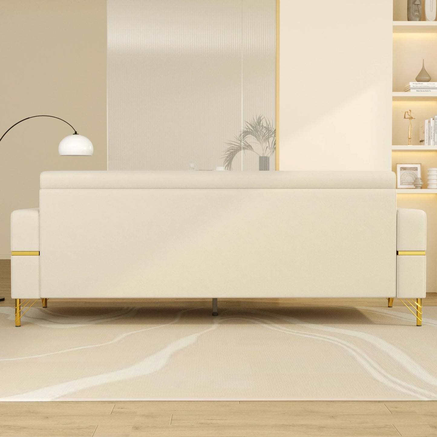 86-Zoll-Samtsofa mit goldenen Beinen – Bequemes Sofa, Loungesofa, 3-Sitzer-Couch – Luxuriöses Samtsofa für die Wohnzimmereinrichtung