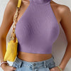 Summer New Women Heart Criss Cross Ribbed Knit Sleeveless Halter Crossfit Y2K Crop Top Clothes Femme Sexy Casual Backless Tank
