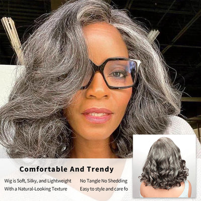 Natürliche Welle Grau Kurzer Bob Salz- und Pfeffer Glueless Closure Lace Wig Brasilianisches Echthaar Sofort tragbare Lace Wigs für Frauen