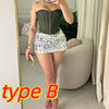 HLJ&GG Sexy Off Shoulder Corset Vest Two Piece Sets Women Sleeveless Backless Bandage Irregular Top + Sequin Mini Skirts Outfits