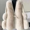 DEAT Fashion Temperament Thickened Fur Coat Cardigan Women Top-Quality Leather Patchwork Long Sleeve Jacket 2024 Winter 11SX023