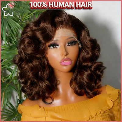 Body Wave 250% Density Chocolate Brown Short Bob Wig 13x4 Lace Front Wig 100% Human Hair Lace Wigs Loose Wave Bob Wigs For Women