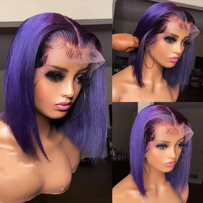 Purple Straight Bob Wigs Human Hair Preplucked Transparent Lace Frontal Wigs Brazilian 13x4 Short Bob Wigs 100% Human Hair Wigs