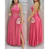 Women's Pink Two Piece Set Halter Collar Crop Top Split Maxi Skirt Ideal for Evening Parties Summer Weddings Chic Outings
