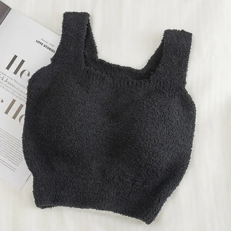 Women'S Winter Warm Fleece Padded Vest Bralette Bra Crop Top Thermal Underwear Solid Color Underwear With Chest Pads Thickened