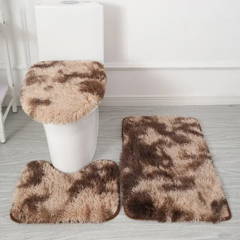 3er-Set einfarbige Heimteppiche Toilettendeckelbezug Teppich-Set rutschfeste Fußmatte für Badezimmerboden Badteppich Fußmatte