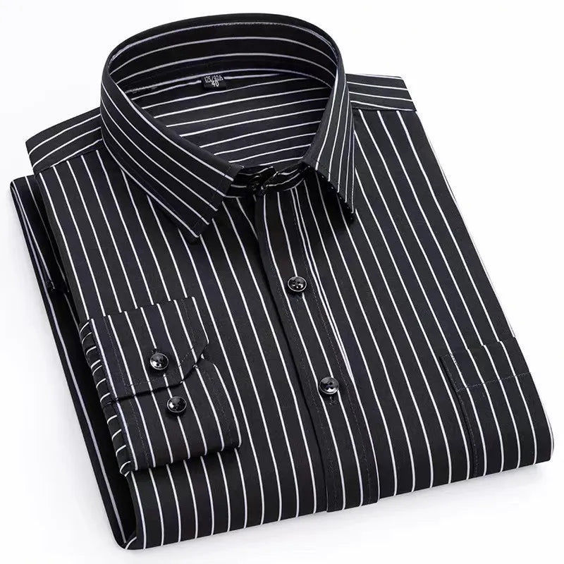 Men's Print Shirt Autumn Spring Long Sleeve Thin Non Iron Fashion Business Causal Social Anti-wrinkle Plaid Slim Fit Chemise Hom