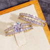 Huitan Sparkling 2Pcs Set Cubic Zirconia Rings for Women Wedding Engagement Fashion Jewelry Luxury Trendy Female Rings Wholesale