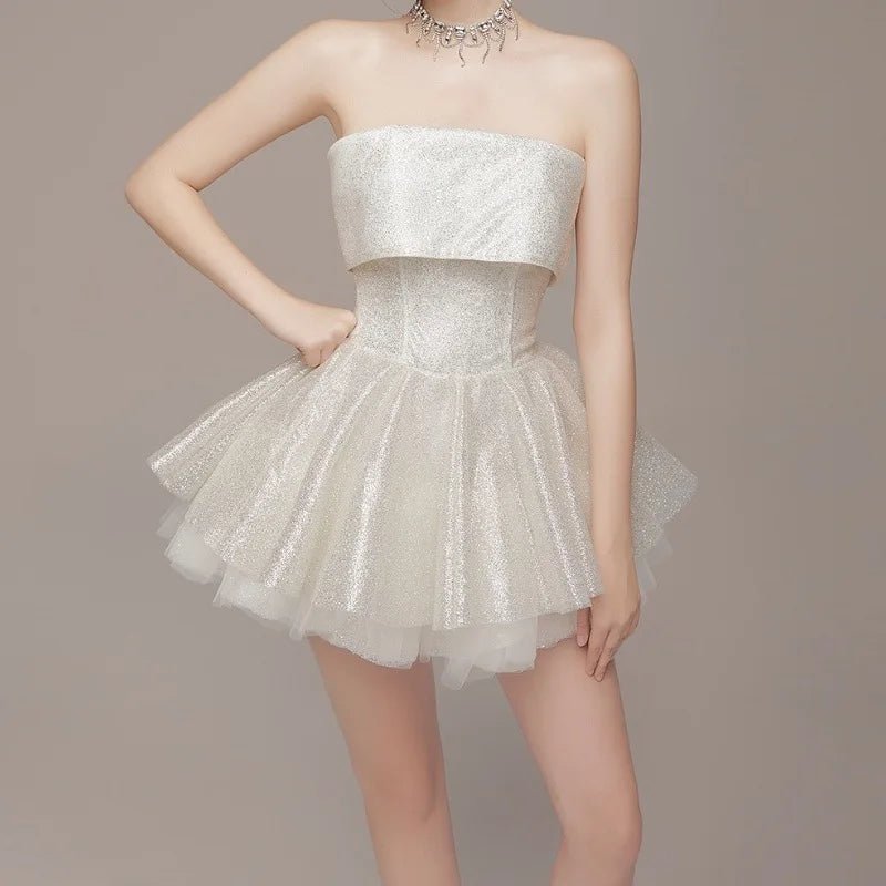 Elegantes trägerloses Korsett-Minikleid schulterfrei glänzende Kleider glitzerndes rückenfreies Roben-Ballkleid Geburtstag Abendparty Cocktail