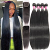 Raw Indian Bone Straight Bundles with HD Transparent Lace Closure 5x5 6x6 Frontal And Bundles 30 40 Inche Human Hair Double Weft