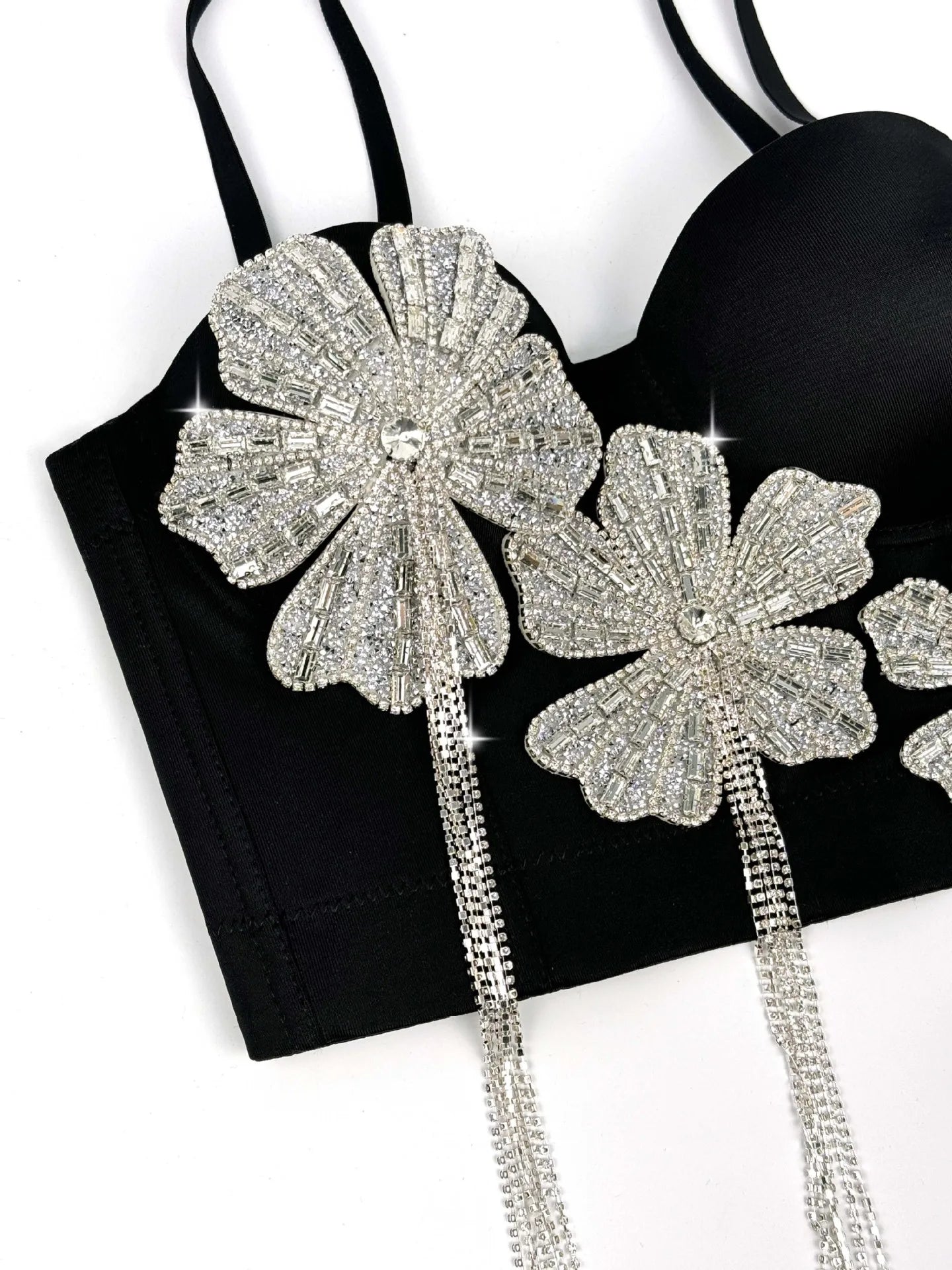 3Colors Women Fashion Diamonds Embroidery Flowers Tassel Bustier Corset Crop Tops To Wear Out Evening Club Party Camisoles Top