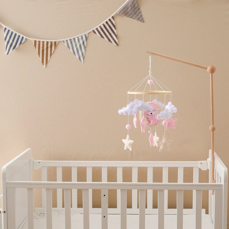 Baby-Kinderbett-Mobile-Rassel-Spielzeug 0-12 Monate Säugling Weicher Filz Teddy Samt Rosa Bär Bettglocke Hängendes Spielzeug Halterung Babybett Mädchen Spielzeug