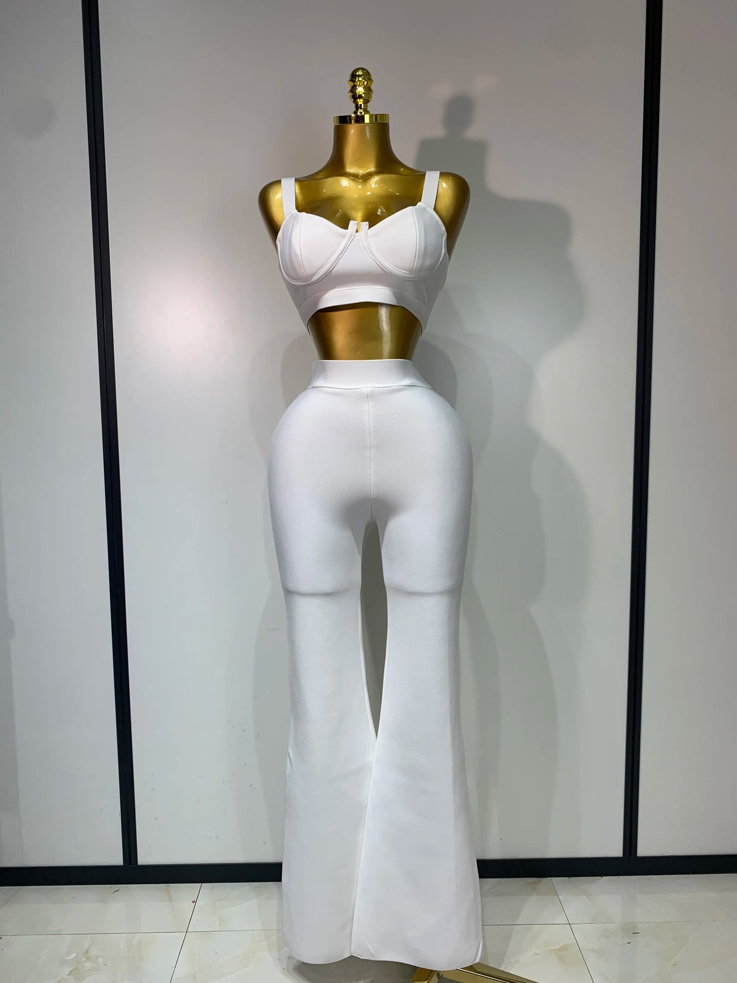 Damen Sexy Bandage Crop Top Hosen-Set Abendparty Club Luxus Geburtstag High Street Mode Elegant Luxus Geburtstags-Outfit