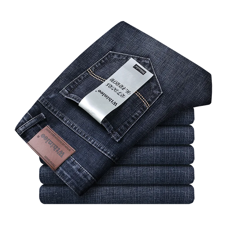 Wthinlee Neue Business Herren Jeans Casual Gerade Stretch Mode Klassische Blau Schwarz Arbeit Denim Hosen Männliche Marke Kleidung