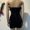 Znaiml Luxuriöse Geburtstagskleider für Damen, mit Federn, Pailletten, trägerlos, tiefem V-Ausschnitt, Schwarz, eng anliegend, Mini-Kleider, sexy Club Party Nacht Abschlussball Robe