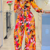 Fashion Printed Shirt Long Sleeve Women's Suit Spring Autumn Fashion Lace Up Tops Slim Elegant Female Straight Pants 2 Piece Set
