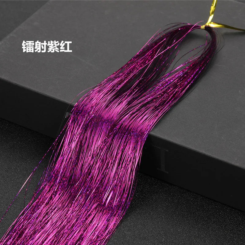Shiny Sparkle Hair Tinsel 150PC/120cm Thin Colorful Rainbow Silk Hair Extensions Dazzles Women Hippie for Braiding Headdress