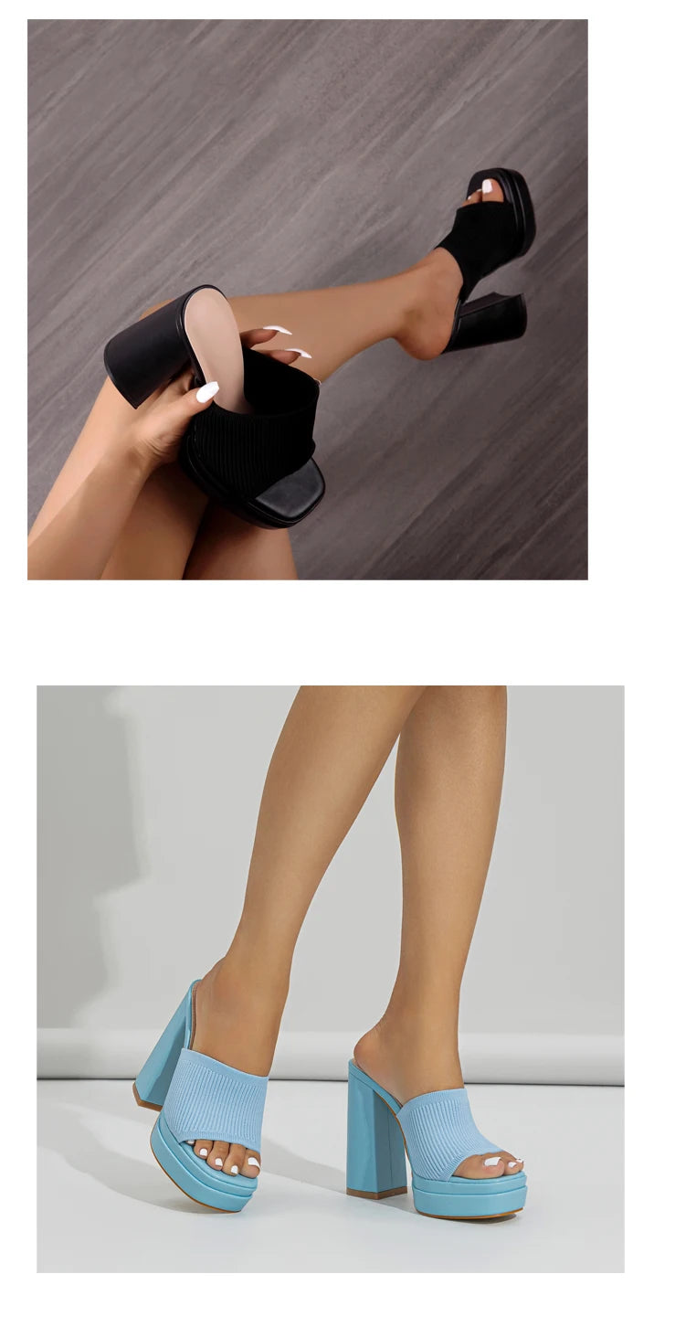 Aneikeh Sexy Gestrickte Wolle Chunky Plateau Sandalen High Heels Damen Peep Toe High Heel Sommer Nude Party Kleid Pantoletten Sandalen Schuhe