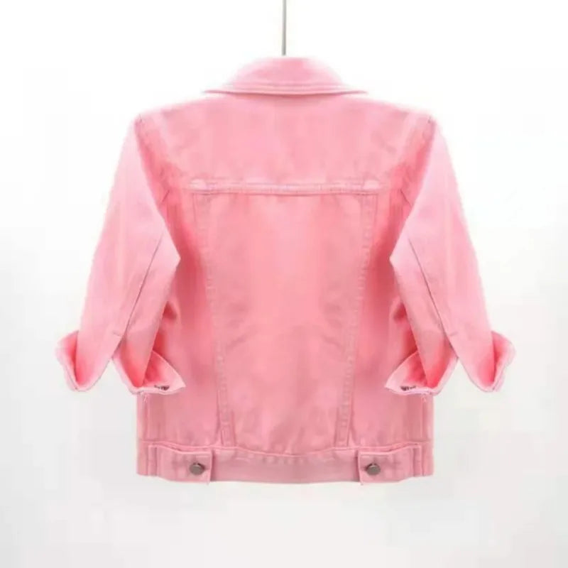 Women Denim Jacket Spring Autumn Short Coat Pink Jean Jackets Casual Tops Purple Yellow Purple Blue Loose Tops Lady Outerwear