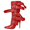 Onlymaker Women Pointed Toe Mid-Calf Boots Buckle Strap Thin High Heel Lady Zipper Female  Stiletto Boots