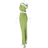 Ladies Spring 2 Pieces Sleeveless Backless Strap Spit Crop Top Side Slit Slim Fit Maxi Skirt Set Women Evening Party Clubwear