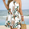 Women's Floral Print Halter Neck Boho Dress Backless Spring Summer Casual Elegant Gown for Party And Wedding